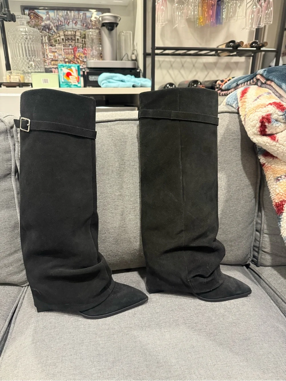 Free People Felicity Foldover Black Suede Pointed Toe Boots